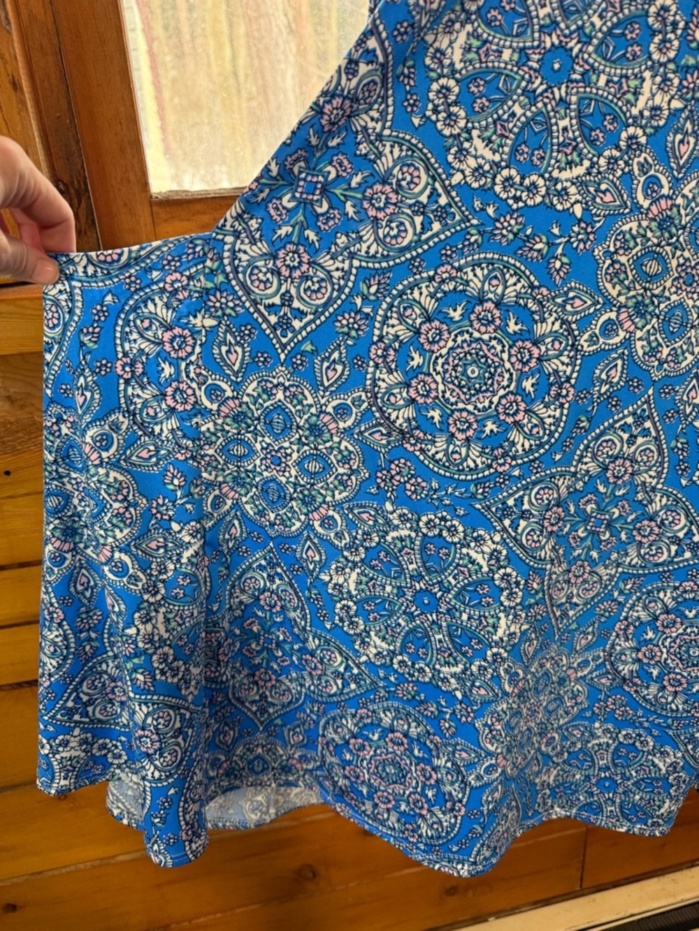 Blue Mediterranean Tile Print Shift Dress with Pockets Sleeveless Size XL - Picture 8 of 10